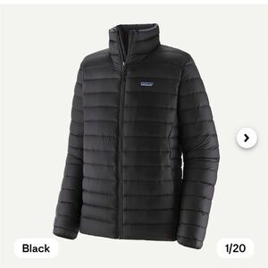 Patagonia Black Quilted Puffer Jacket with Purple Logo Stripe